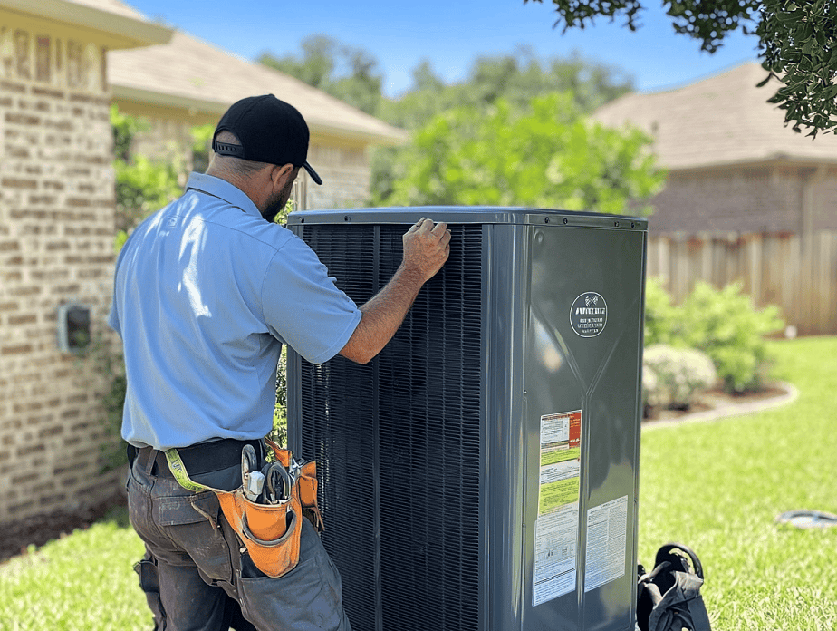 Climate Masters AC technicial installing a new AC unit for a Spanish Fort based homeowner