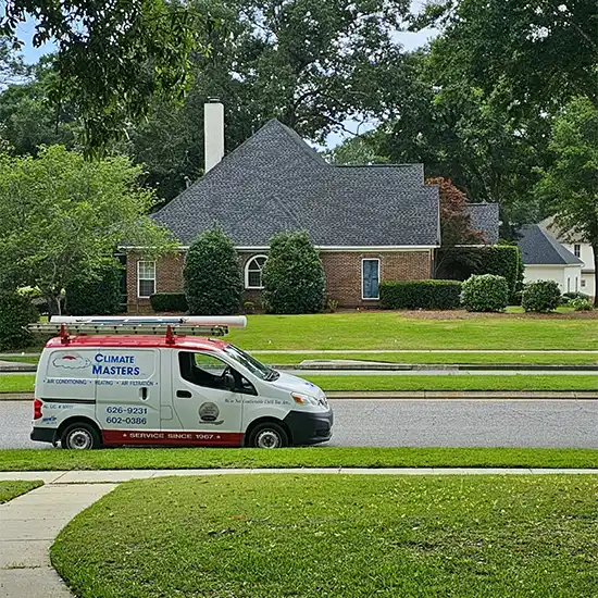 Climate Masters Inc. HVAC Repair Stapleton AL service van outside customers home