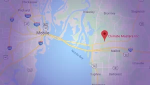 Map of Mobile and Baldwin Counties with blue vignette | Climate Masters INC | AC Repair near me | HVAC near me
