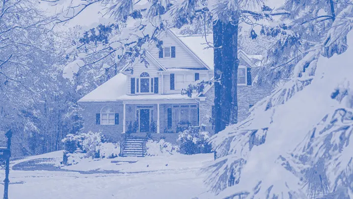 Cold, snowy winter home monotone blue | Climate Masters INC | Furnace Repair | Furnace Repair Service
