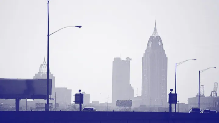 Mobile skyline from causeway dark blue monotone | Climate Masters INC | HVAC companies | HVAC companies near me