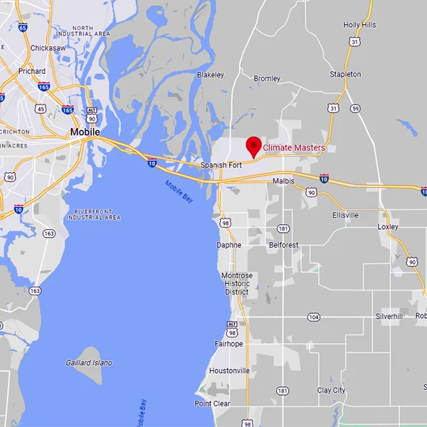Close-up Google Map of Mobile Alabama and surrounding areas | Furnace Repair Near Me | Climate Masters Inc.