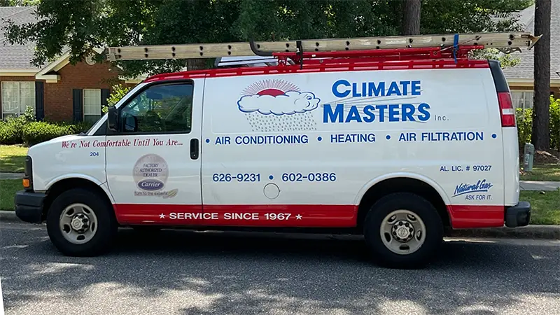 Climate-Masters-Inc-HVAC Repair Stapleton AL close up service van outside customers home