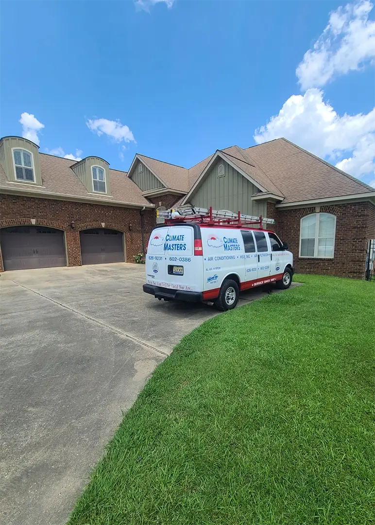 HVAC Service van at a customer's home | Climate Masters INC